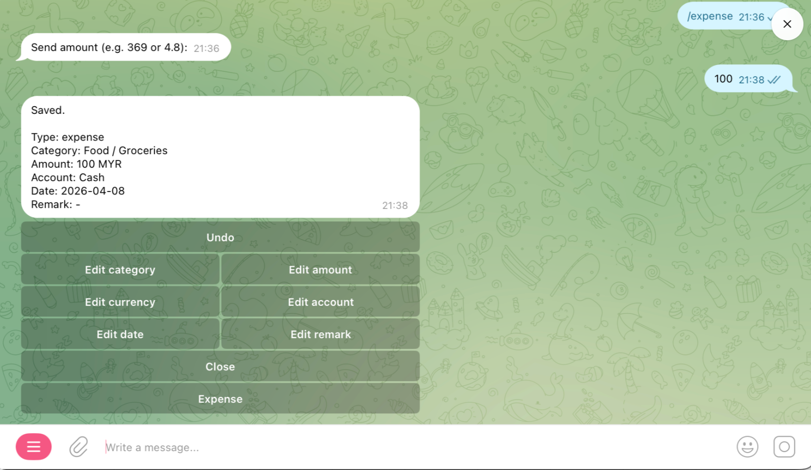 Telegram ExpenseBot screenshot
